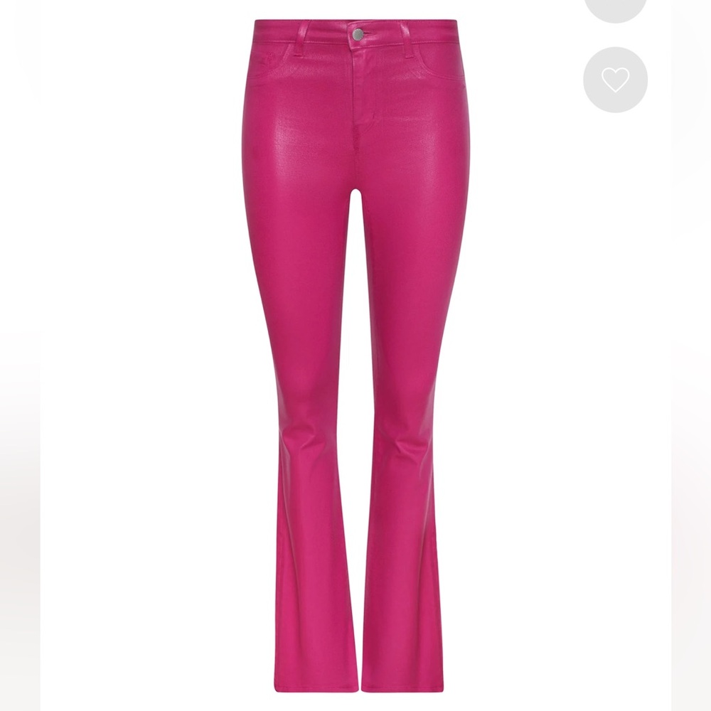 NWT L’AGENCE Marty High Rise Flare Coated Jeans Fuchsia Pink Leather Look Sz 26 - Picture 5 of 15